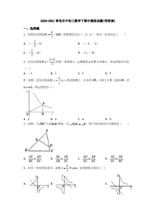 2020-2021青岛市中初三数学下期中模拟试题(带答案)