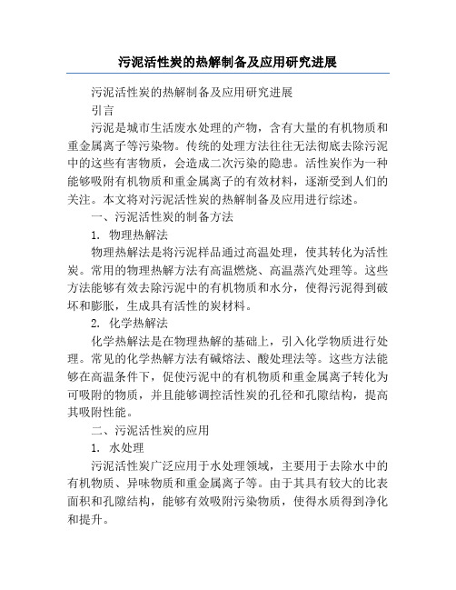 污泥活性炭的热解制备及应用研究进展