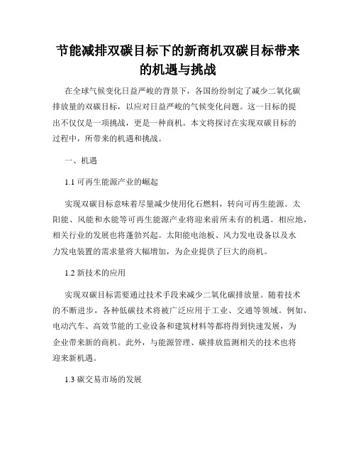 节能减排双碳目标下的新商机双碳目标带来的机遇与挑战