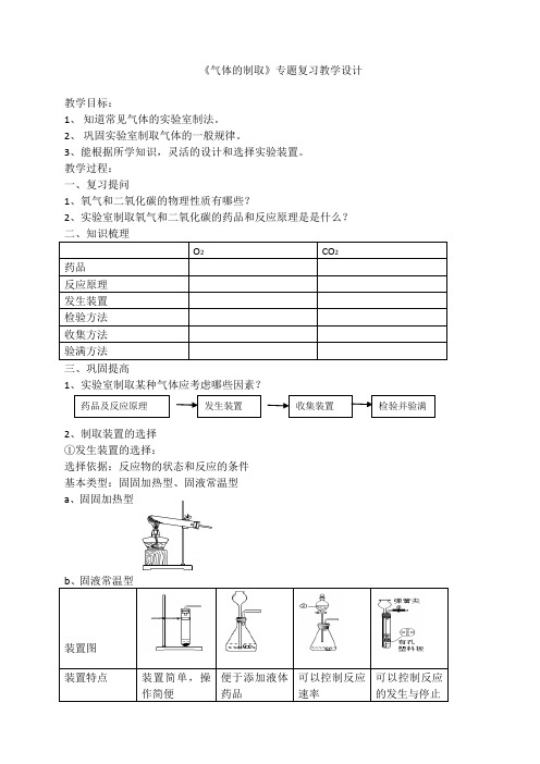 气体的制取专题复习教学设计