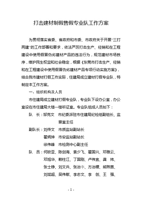 打击建材制假售假专业队工作方案