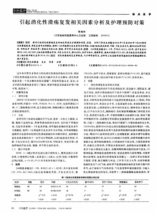 引起消化性溃疡复发相关因素分析及护理预防对策