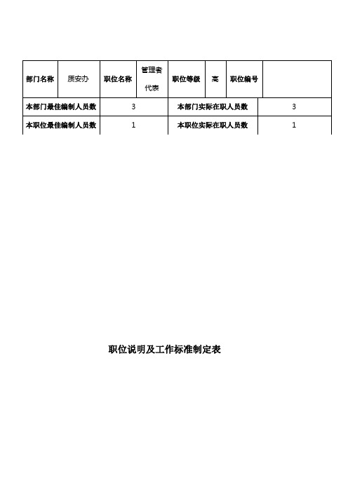 管理者代表职位说明及工作标准制定表