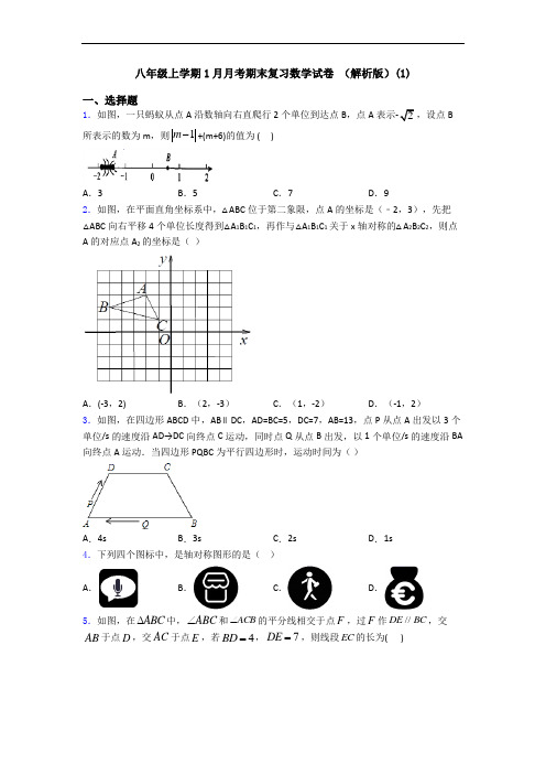 八年级上学期1月月考期末复习数学试卷 (解析版)(1)