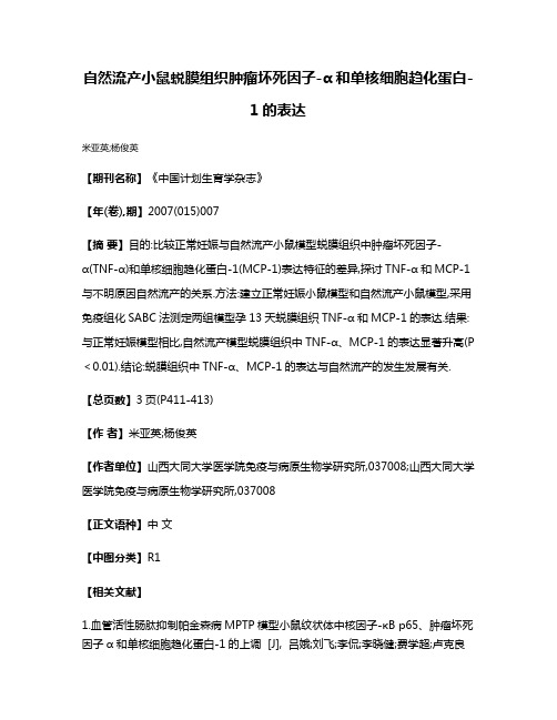 自然流产小鼠蜕膜组织肿瘤坏死因子-α和单核细胞趋化蛋白-1的表达