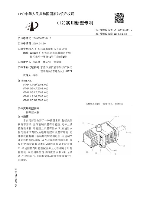 【CN209781234U】一种微型水泵【专利】