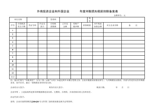 外商投资企业和外国企业坏账损失税前扣除备案表.