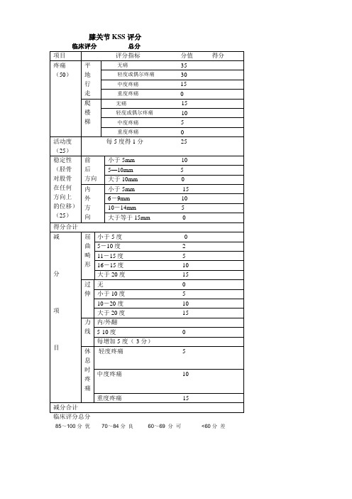 KSS膝关节评分