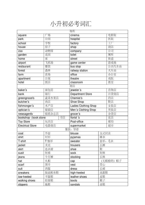 小升初必背1000个英语单词