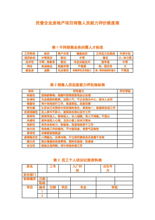 民营企业房地产项目销售人员能力评价维度表