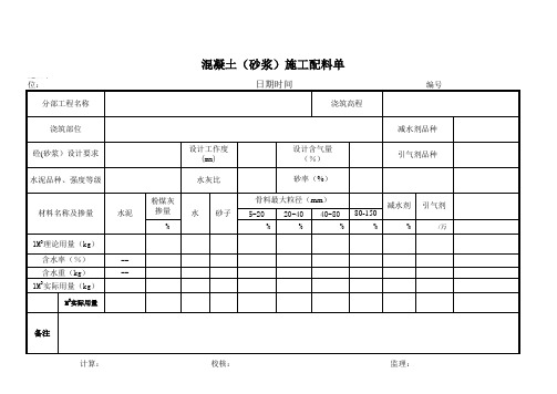 混凝土配料单