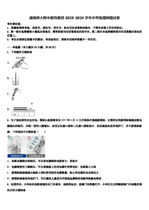 湖南师大附中教育集团2023-2024学年中考物理押题试卷含解析