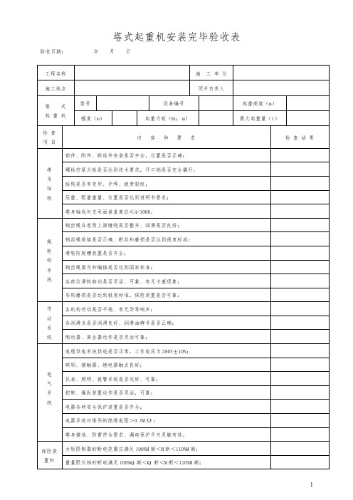 塔式起重机安装完毕验收表模板