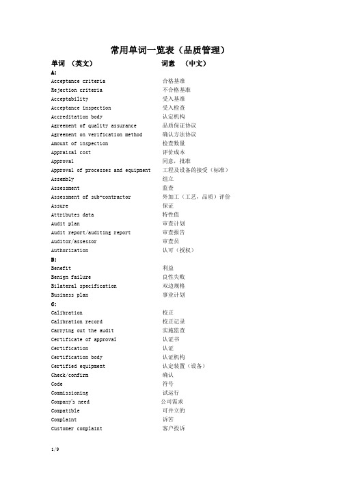 品质管理用语(中英)