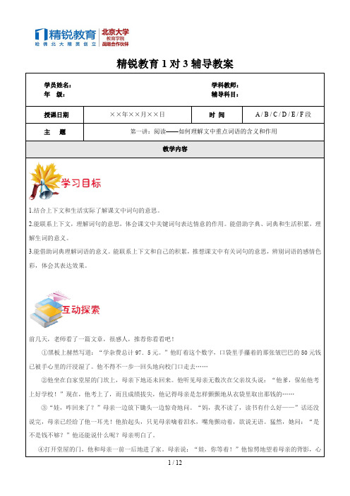 阅读——怎样理解文中重点词语含义及作用