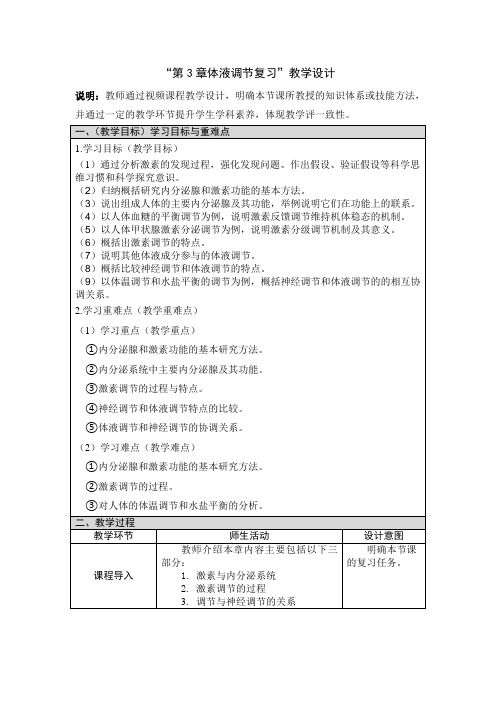 选择性必修1第3章复习 教学设计-2020年秋高中生物人教版(2019)选择性必修一