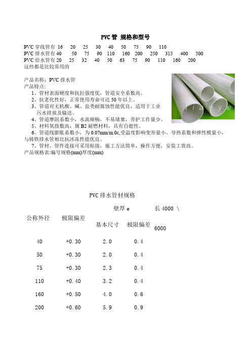 PVC管规格和型号