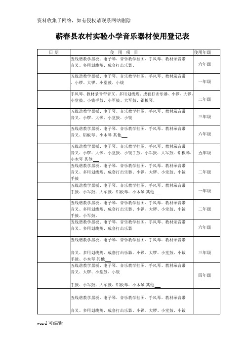 小学音乐器材使用登记表教学文稿