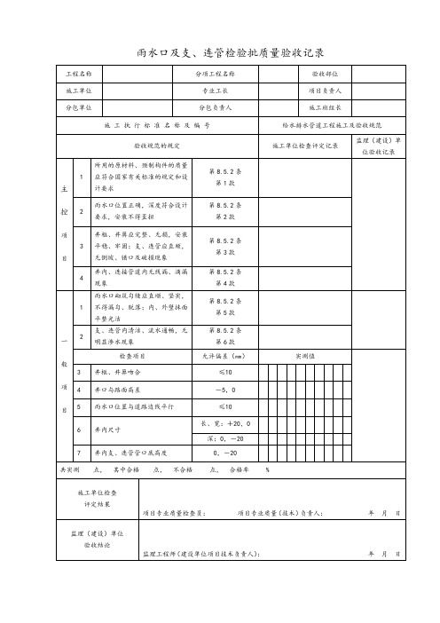 雨水口及支、连管检验批质量验收记录
