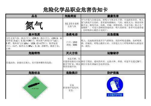 氮气职业危害告知卡