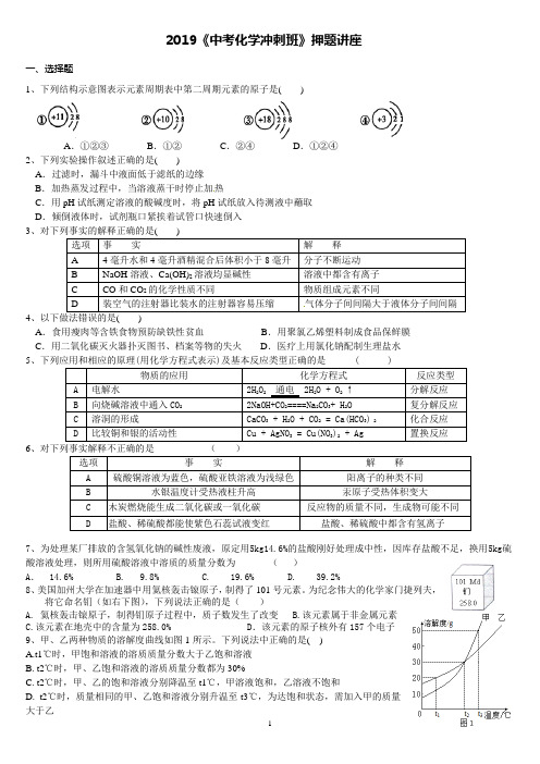 2019年《中考化学冲刺》必会题型(含答案)