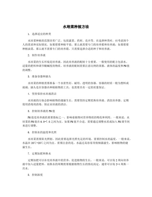 水培菜种植方法