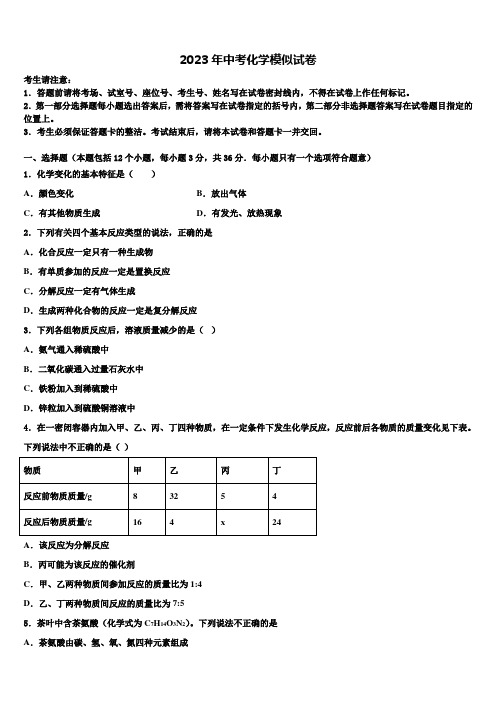 浙江省桐庐县2023年中考猜题化学试卷含解析