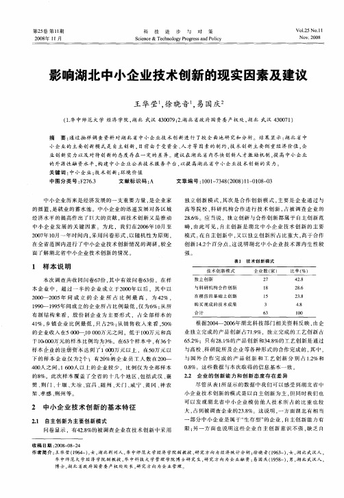 影响湖北中小企业技术创新的现实因素及建议