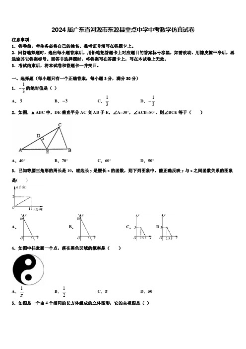 2024届广东省河源市东源县重点中学中考数学仿真试卷含解析