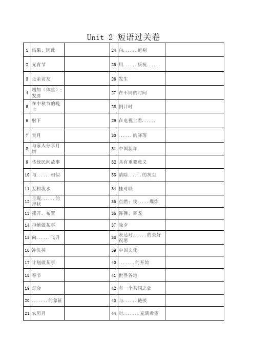 九年级Unit2单词短语过关卷