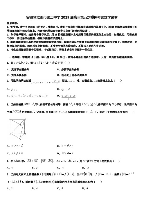 安徽省淮南市第二中学2025届高三第五次模拟考试数学试卷含解析