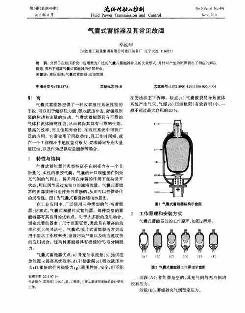 气囊式蓄能器及其常见故障