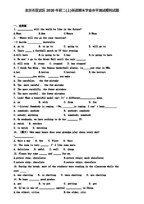 北京市宣武区2020年初二(上)英语期末学业水平测试模拟试题