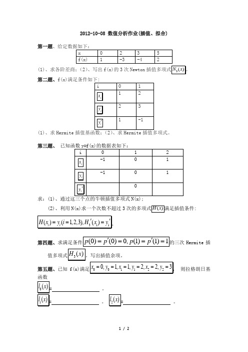 数值分析作业(插值拟合)