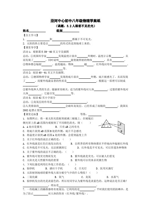 《3.2人眼看不见的光》导学案--苏科版八年级物理上册