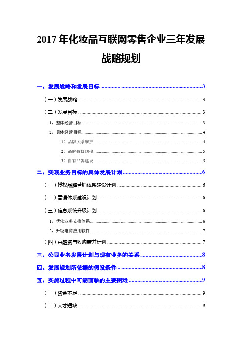 2017年化妆品互联网零售企业三年发展战略规划