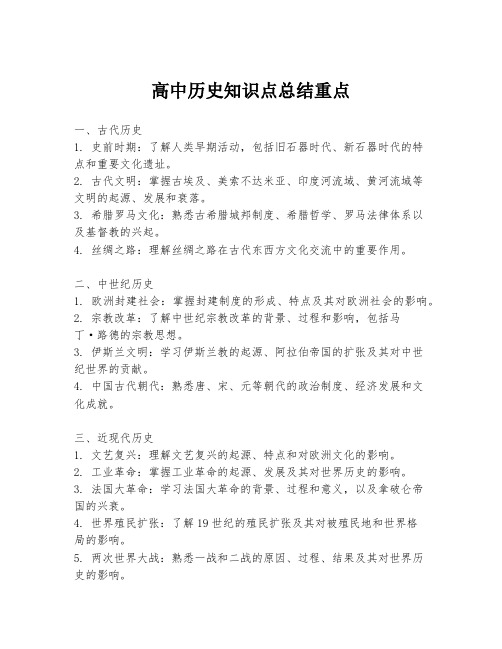 高中历史知识点总结重点