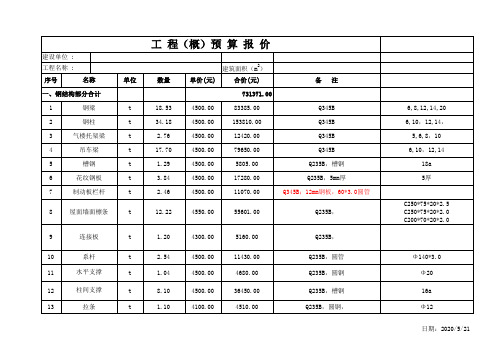 最新钢结构预算表