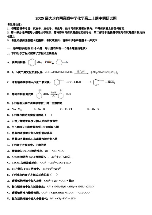 2025届大连育明高级中学化学高二上期中调研试题含解析