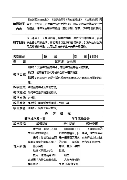 人美版六年级下册美术 装饰画 2教学设计