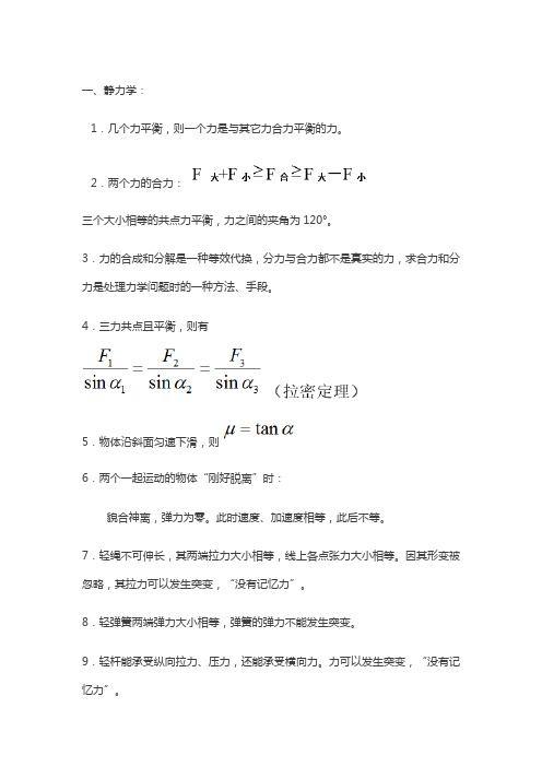 高中物理常用二级结论汇总
