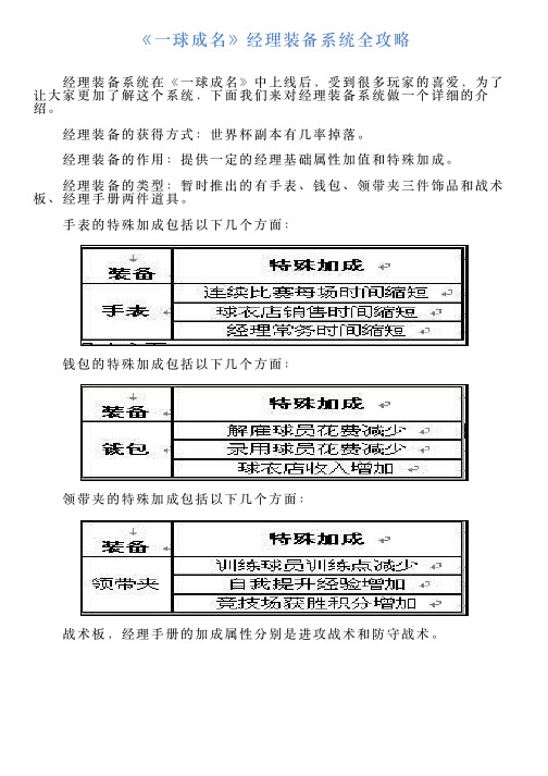 《一球成名》经理装备系统全攻略