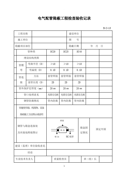 电气配管隐蔽工程检查验收记录