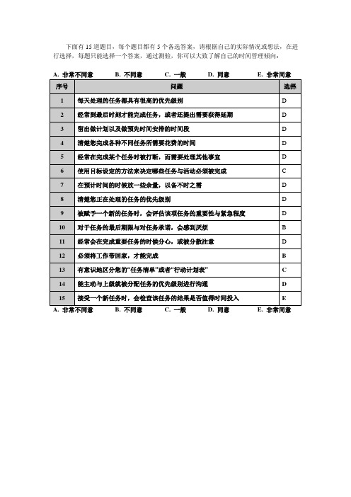 自我时间管理倾向测试题