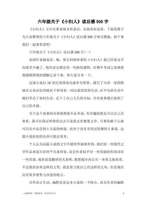 六年级关于《小妇人》读后感500字
