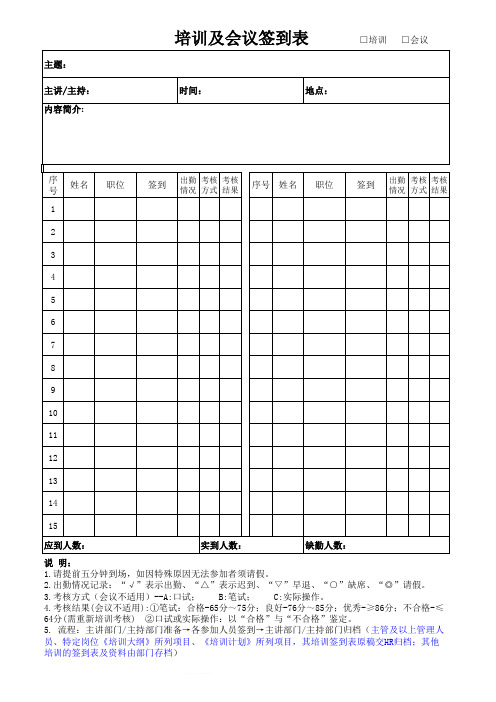 培训及会议签到表