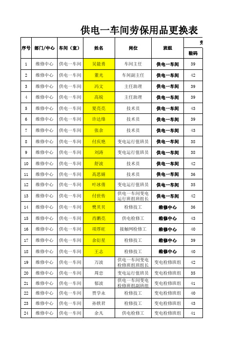 劳保有效期统计表(供电一车间)