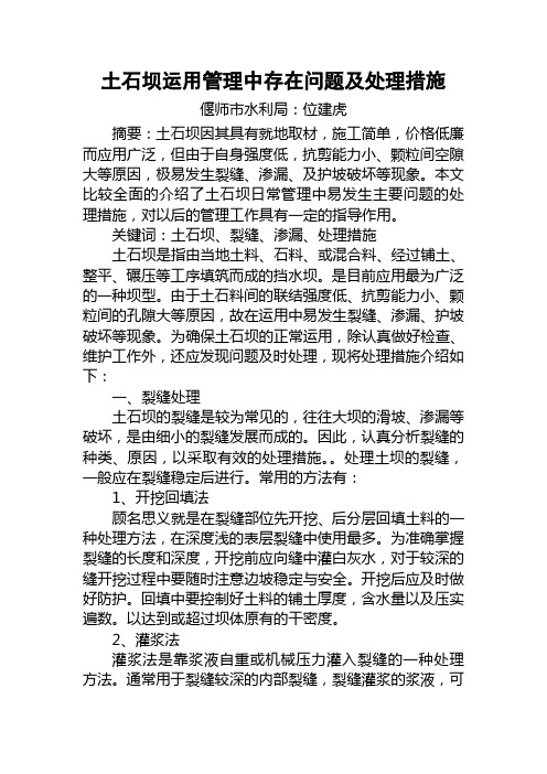 土石坝运用管理中存在问题及处理措施