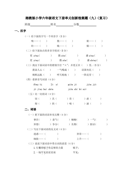 (湘教版)小学六年级语文下册单元创新检测题(复习)