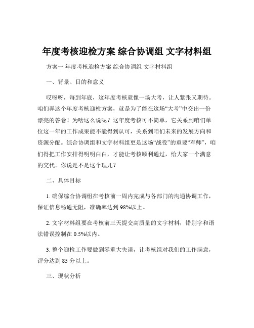 年度考核迎检方案 综合协调组 文字材料组